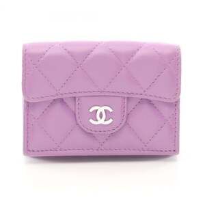 CHANEL Authentic Purple Lambskin Leather Wallet